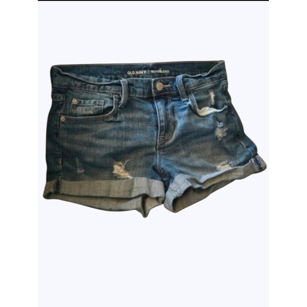 Old Navy Boyfriend Jean Shorts Women's Size 4 Medium Blue Denim Distressed Rips